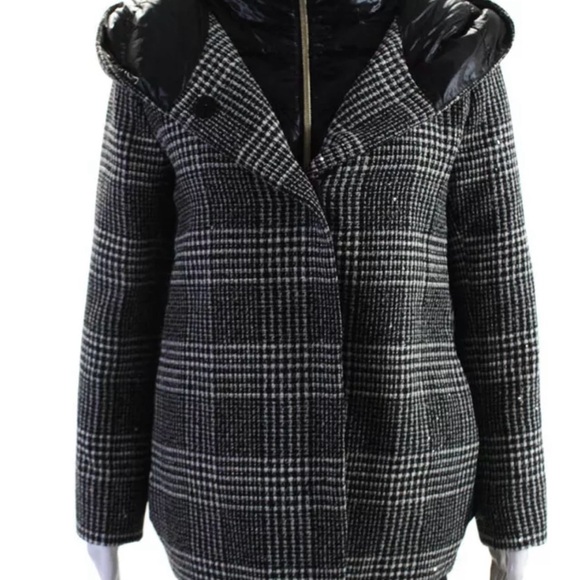 Herno Women’s Button Zip Front Glen Plaid Down Quilted Jacket Black White IT 46 - Picture 2 of 16